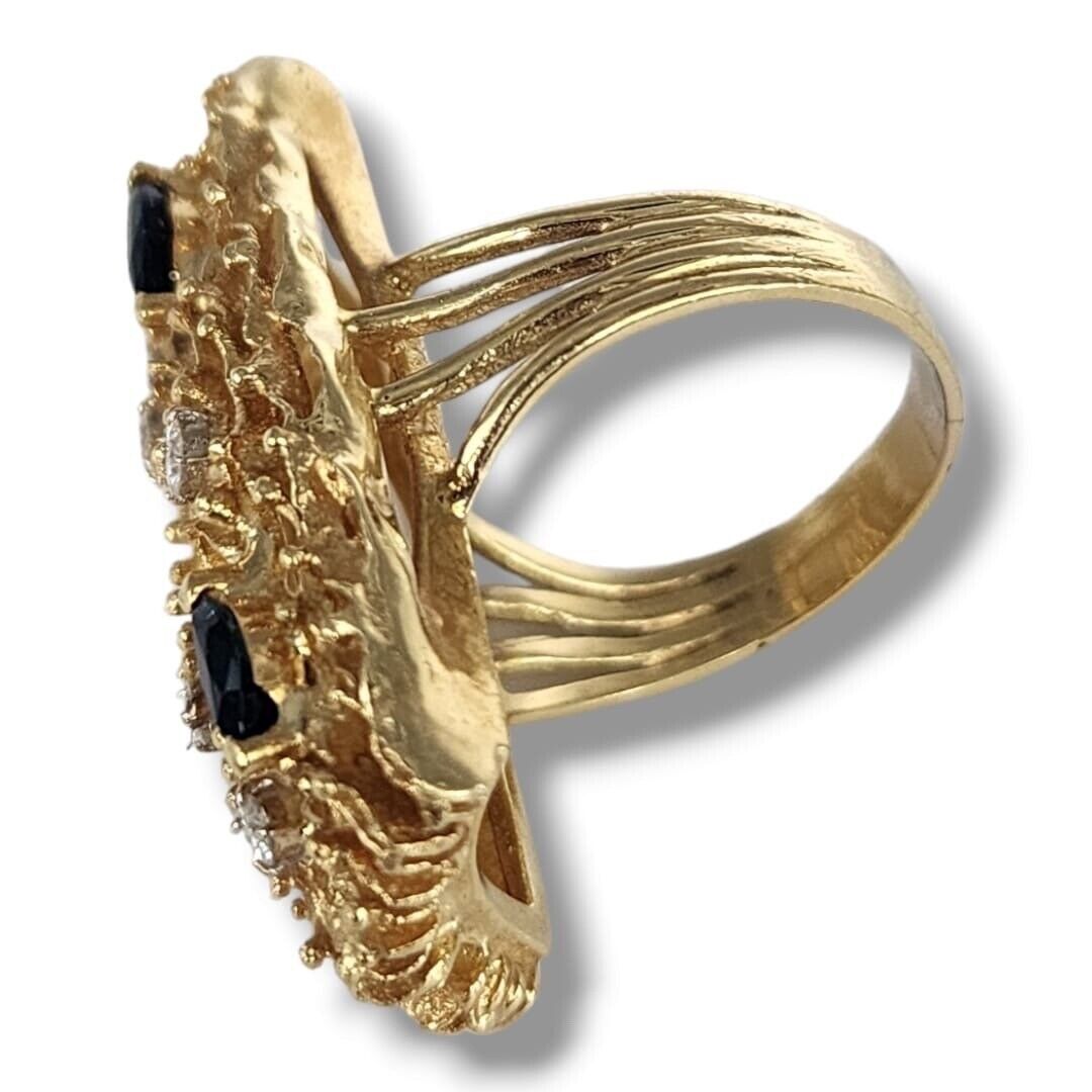 Antique 18K Yellow Gold Cocktail Diamond & Natural Blue Sapphire Ring