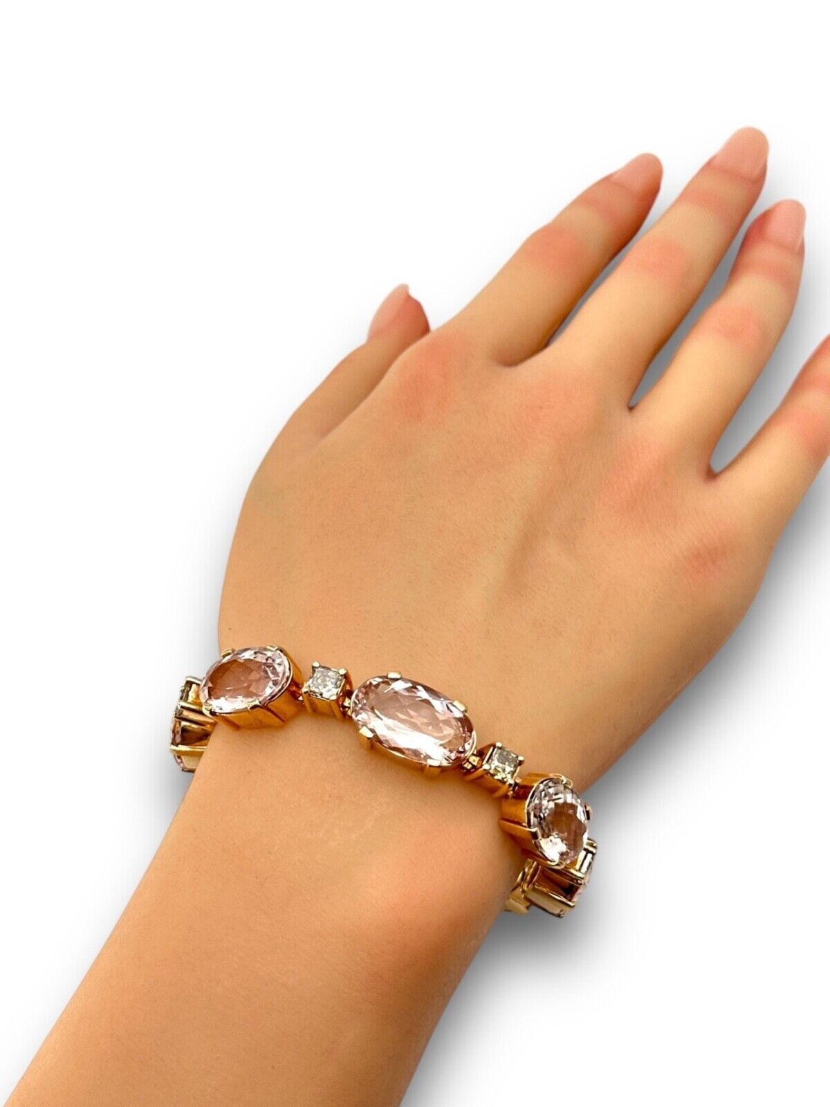 Vintage 14K Rose Gold Bracelet with Morganites & Diamonds