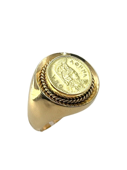 18K Gold Ring with  Greek Coin