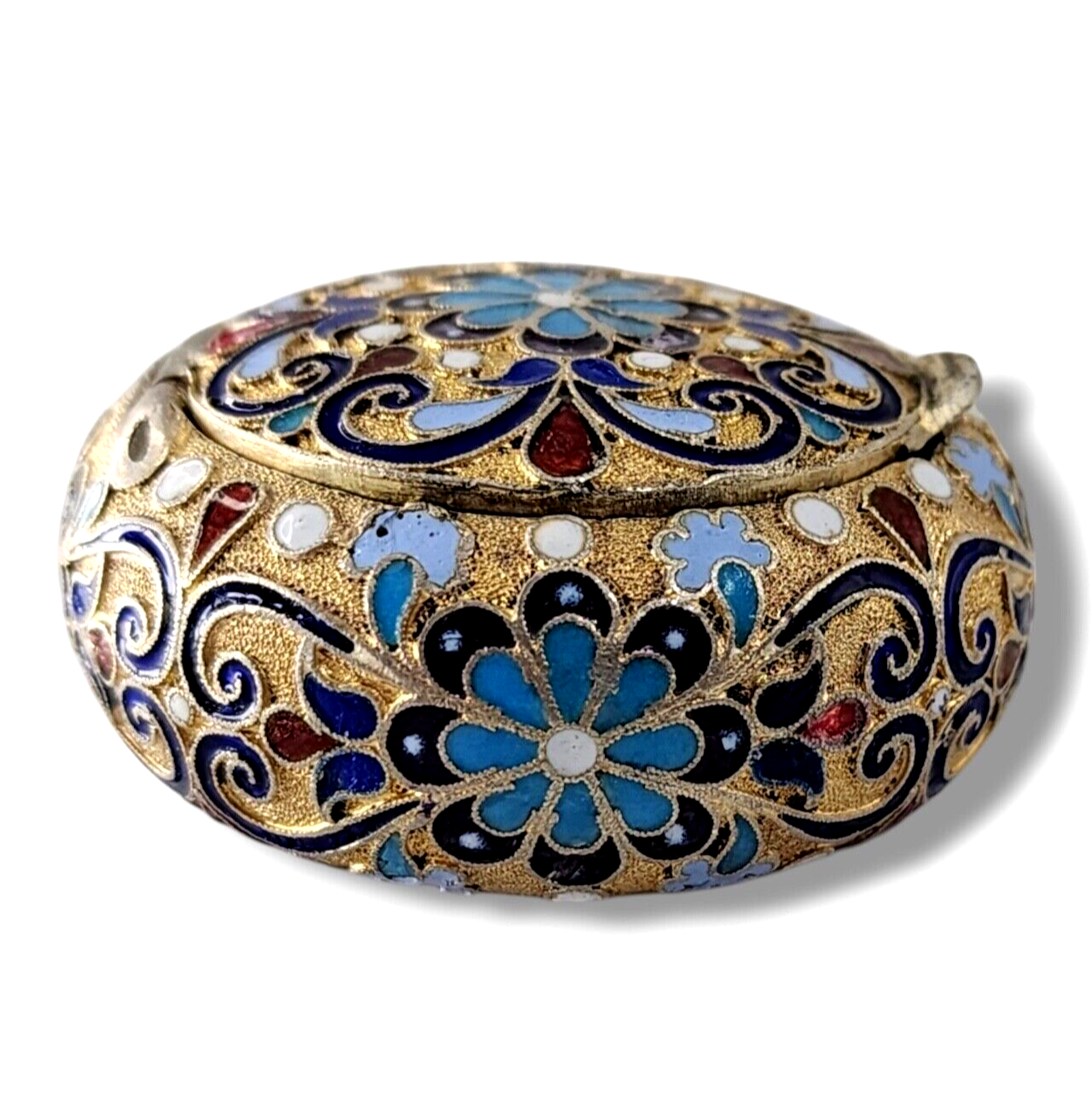 Antique Russian Imperial 84 silver &  Enamel Pill Box by Gustav Klingert  c.1890