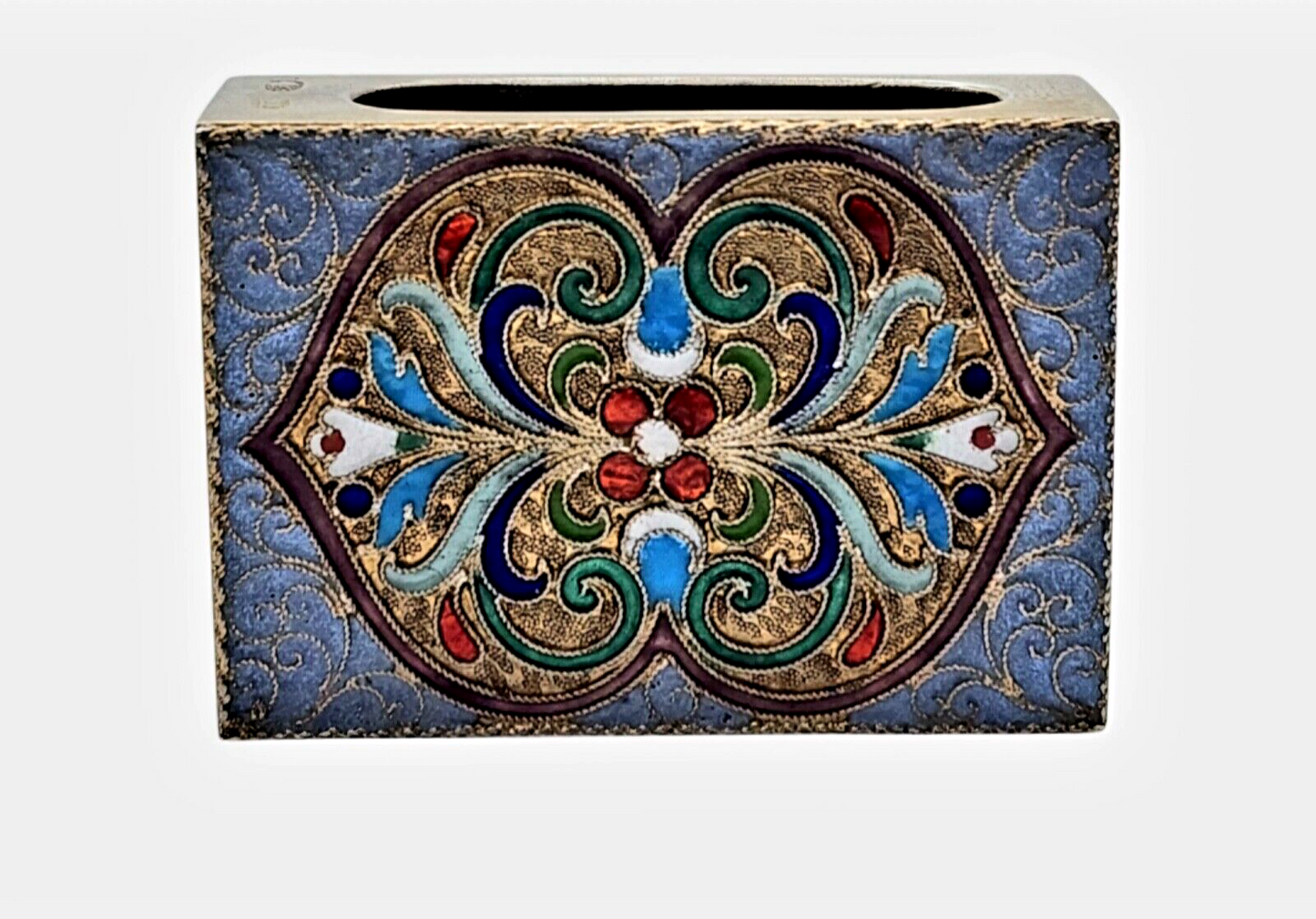 Antique Russian Imperial 84 Silver Double Sided Enamel Matches Box Case