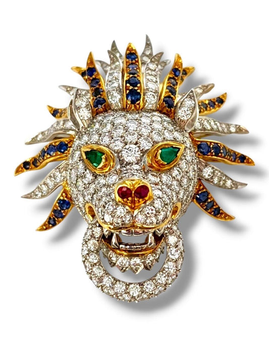 Stunning 18k Gold & Diamond Lion Pendant 10.0 Carats