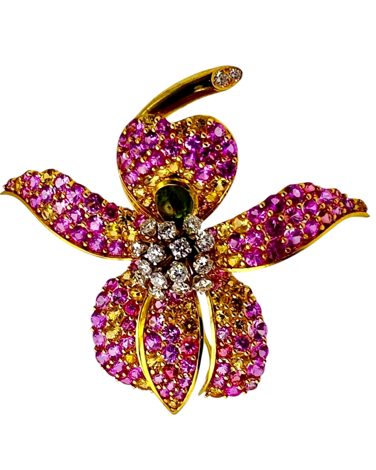 Jean Vitau Amazing 18k Gold Brooch   Multicolored Sapphires Diamonds 20.26 Carat