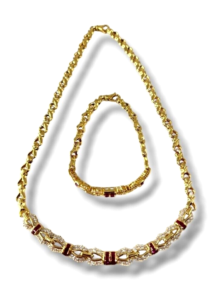 18K Gold Necklace & Bracelet  with Diamonds & Rubies 3.77 Carats  Firm: H.Stern