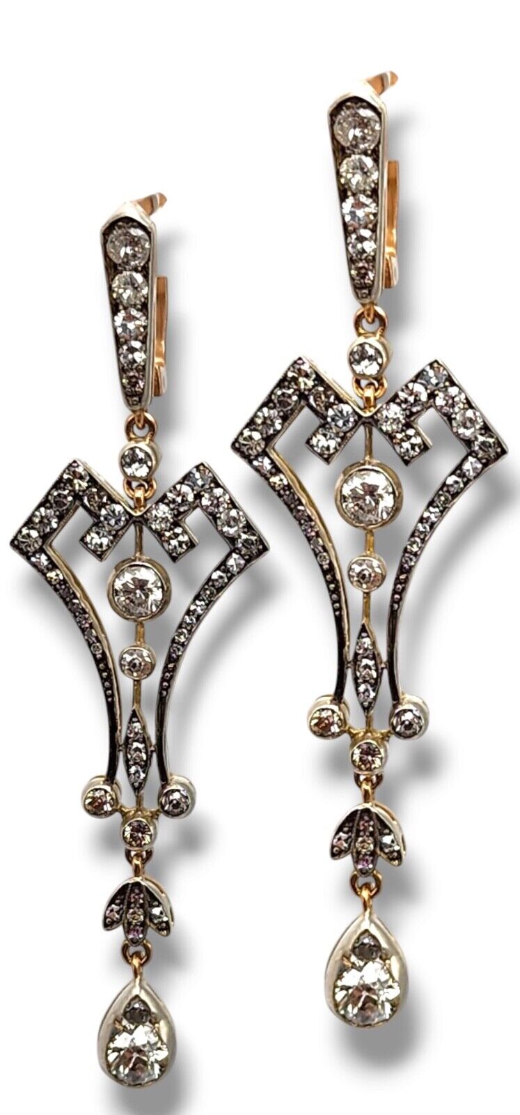 Imperial  Russ  56k Gold & Diamond Art Nouveau Style Pendant Earrings 2.60 Ct