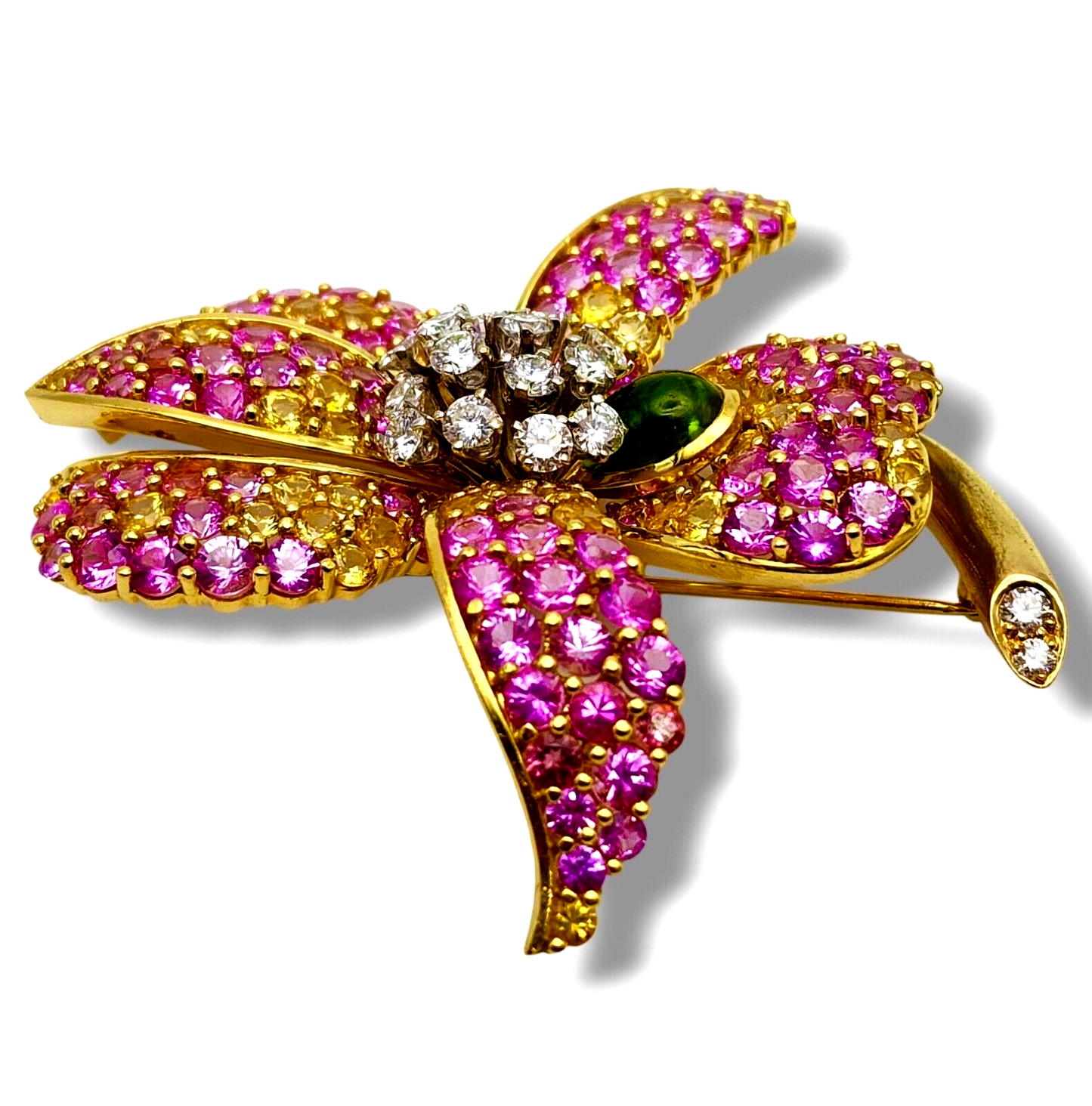 Jean Vitau Amazing 18k Gold Brooch   Multicolored Sapphires Diamonds 20.26 Carat