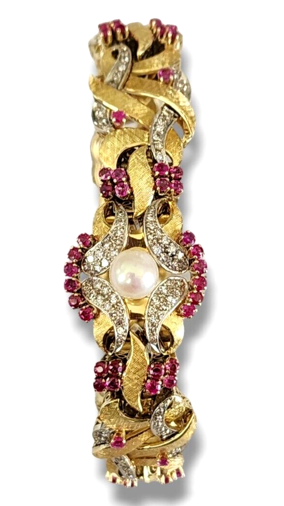 Gorgeous Vintage 18kt Gold 4.5 Ct Ruby &  3.12 Carat Diamond Bracelet 71.5 Grams