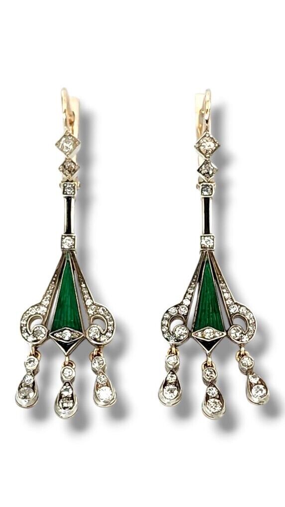 Amazing Art Deco  Gold  Diamond & Enamel Earrings