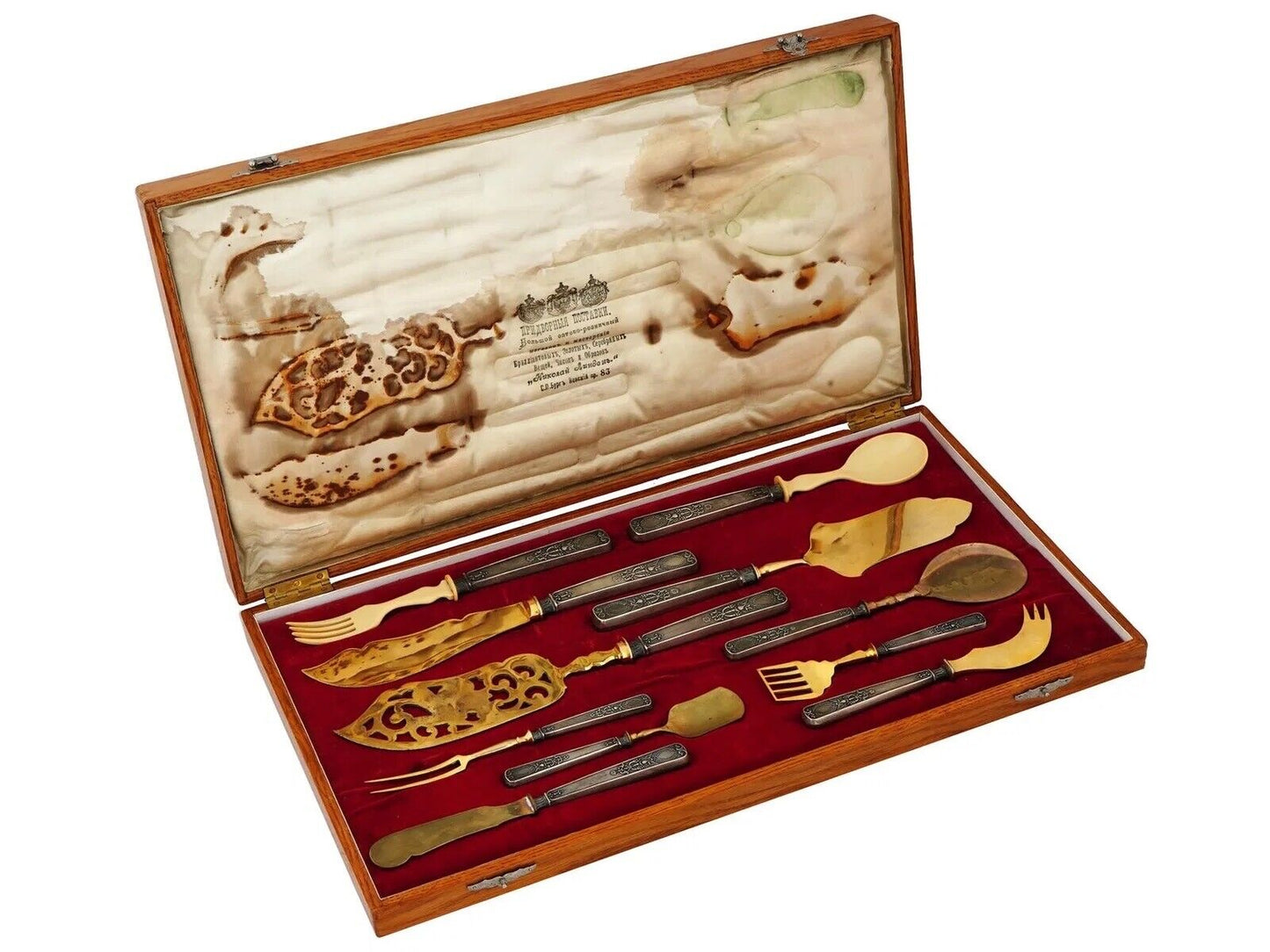 Russian Silver  Gilt Large Serving Cutlery Set  in the Original box