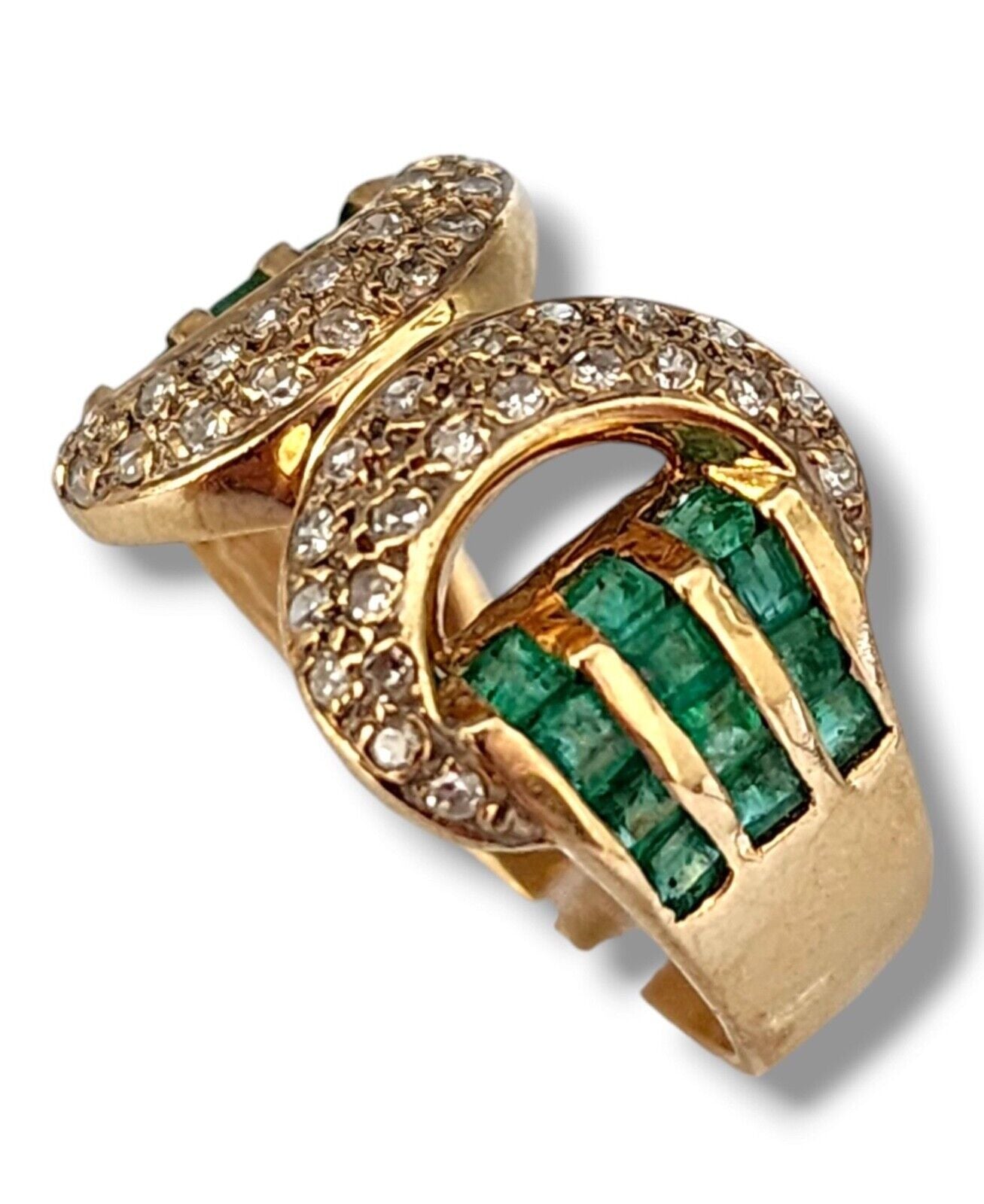 14K  Yellow Gold Ring with Diamonds & Emerald