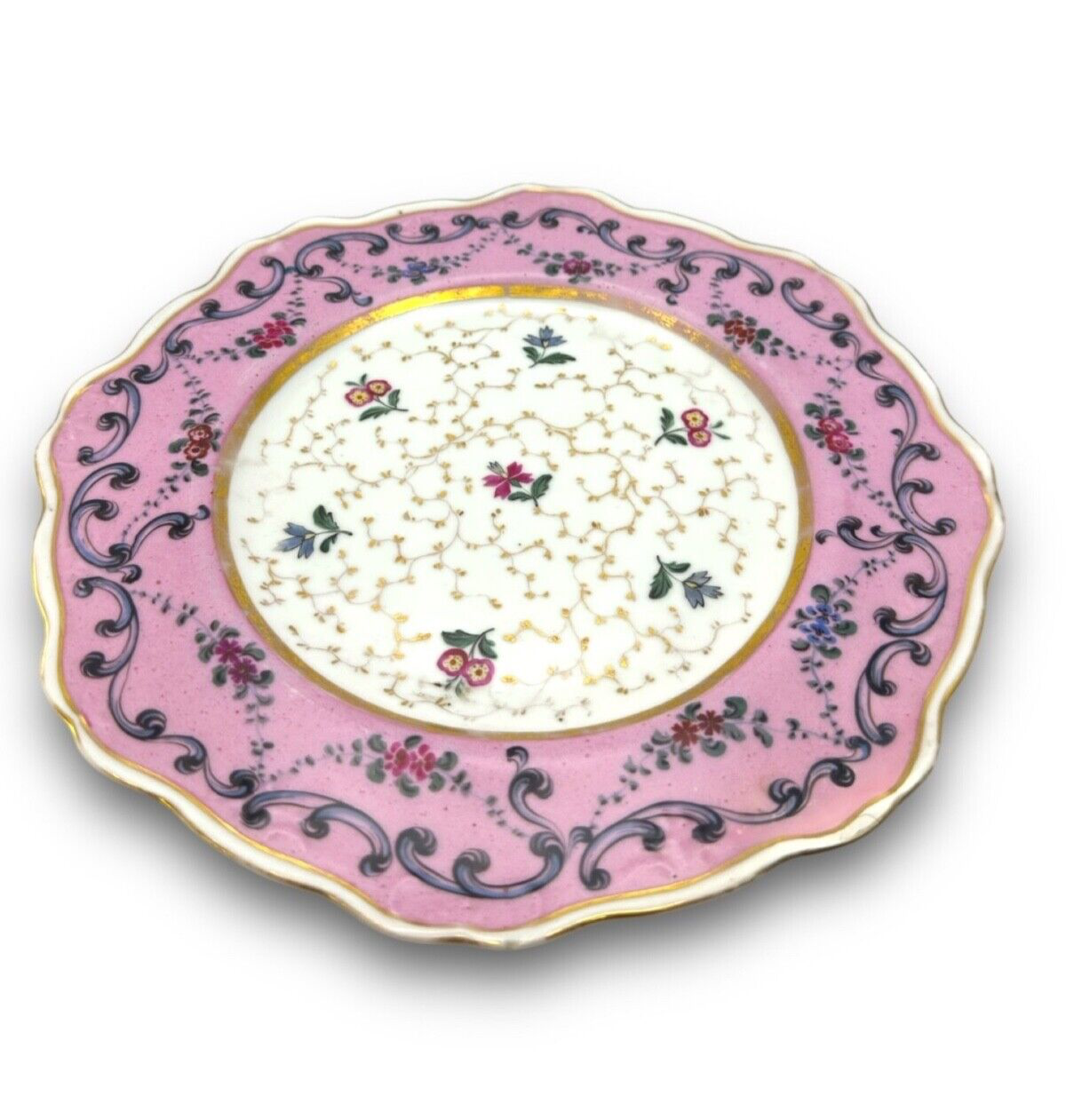 Russian Antique Popov Porcelain Plate Hand painted Pink Floral Painting C 1900