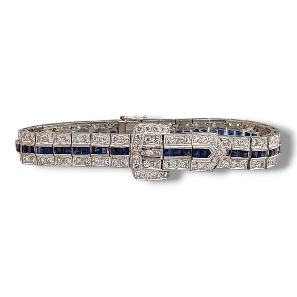 Gorgeous Rare Art Deco 18k Gold, Sapphires & Diamond Bracelet