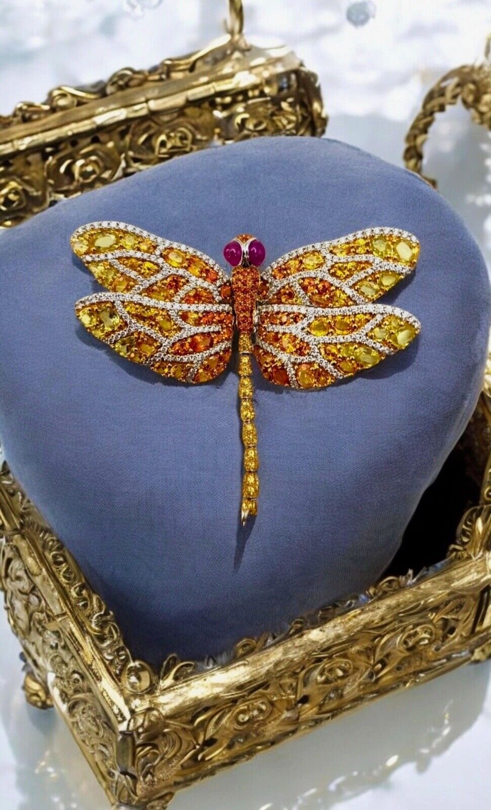 Amazing Vintage Dragonfly Brooch covered with Diamonds  & Large Sapphires