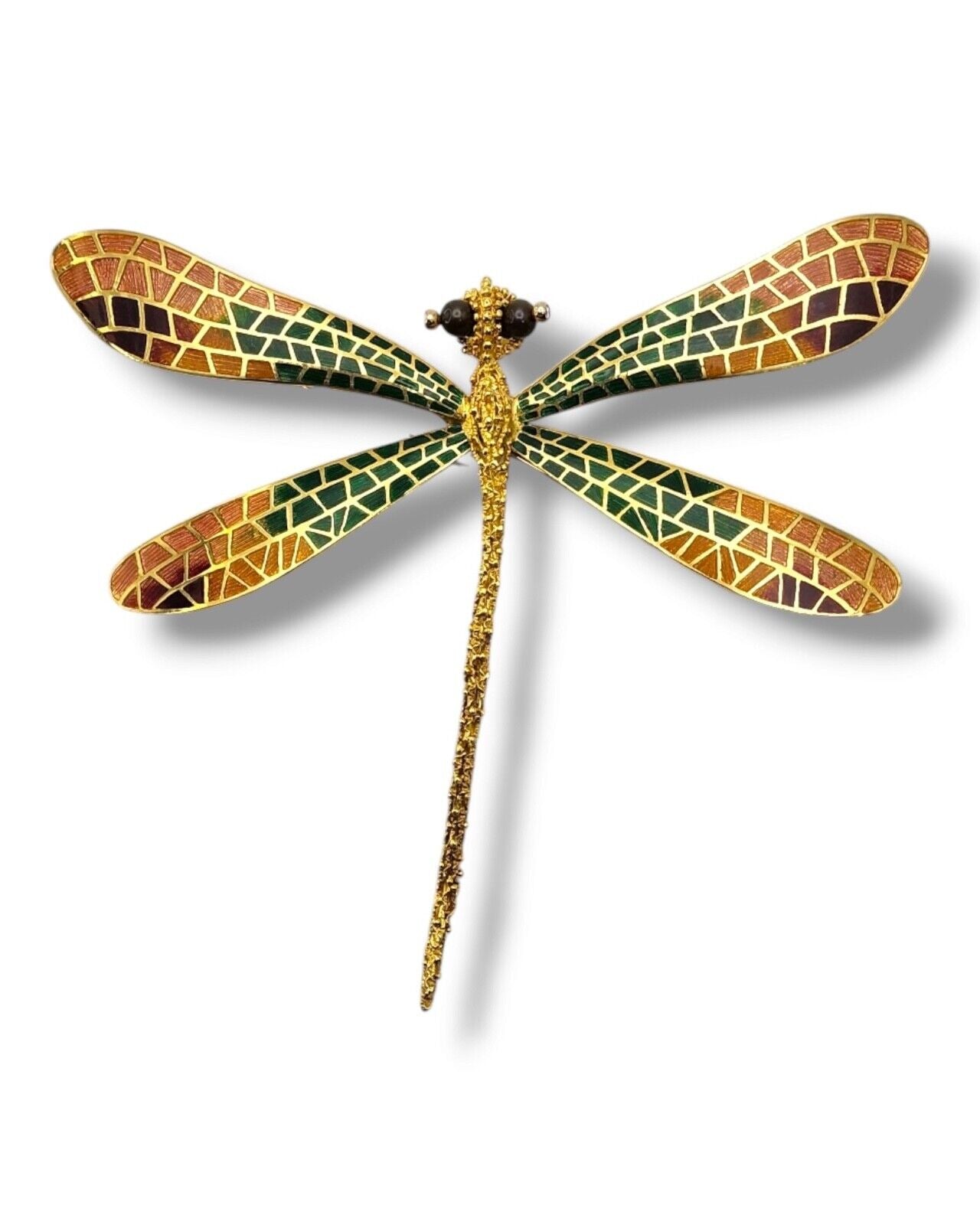 Amazing Very Large 18K Gold & Enamel  Dragonfly Brooch Italy 51 grams