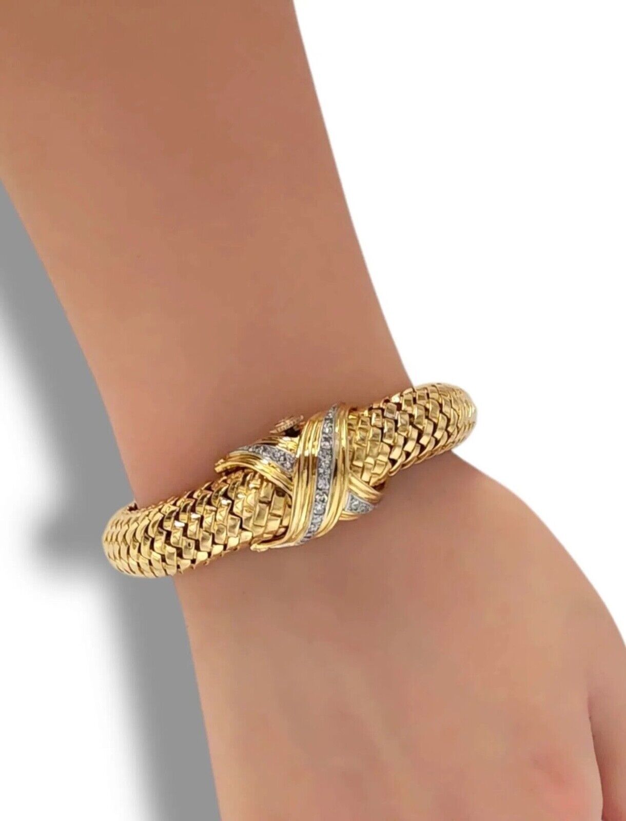 Gobelin  18K Gold Bracelet with Diamonds and Hidden Watch 78 Grams