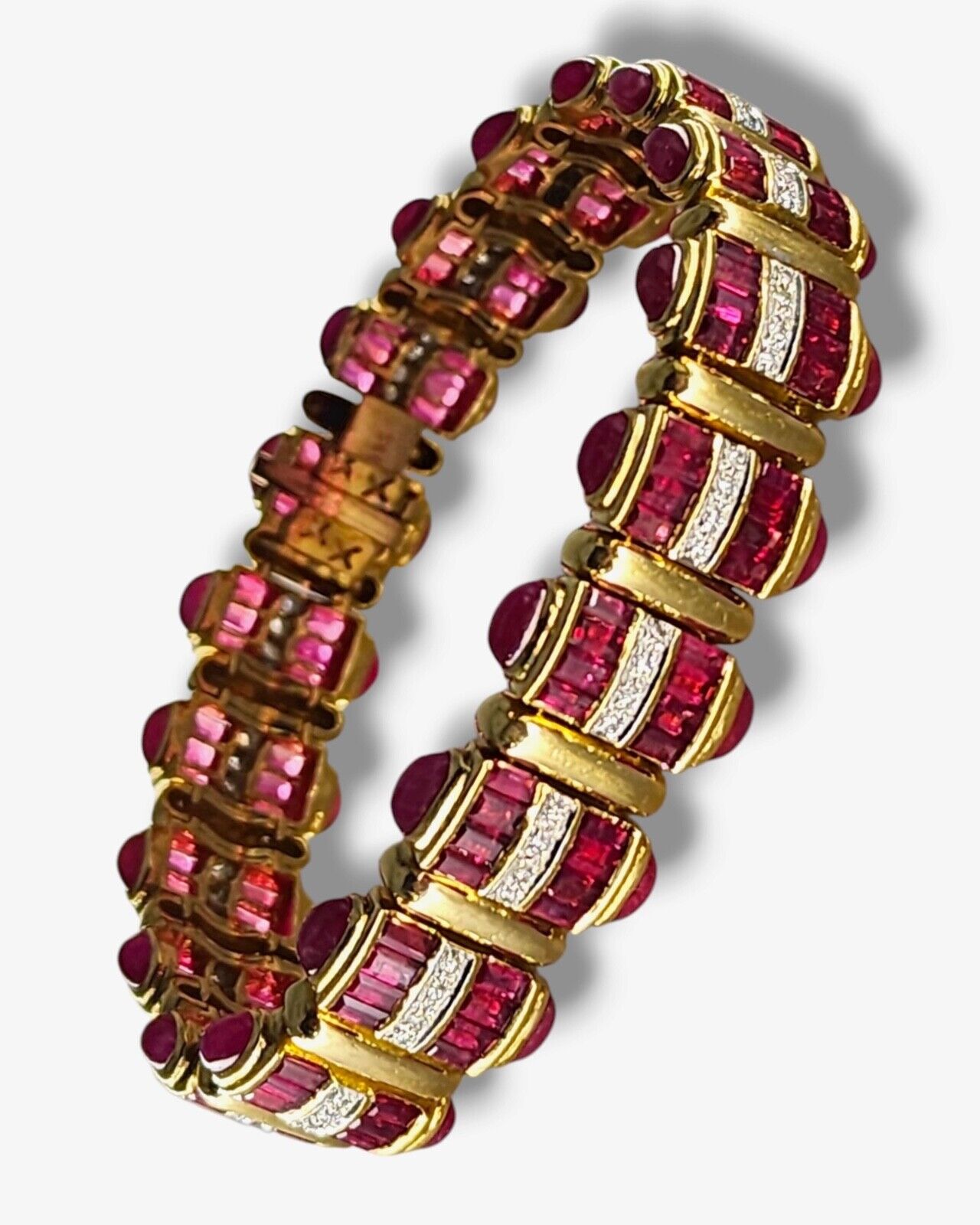 Amazing Vintage 18K Gold Bracelet with Diamonds and Rubies 17.0 Carats