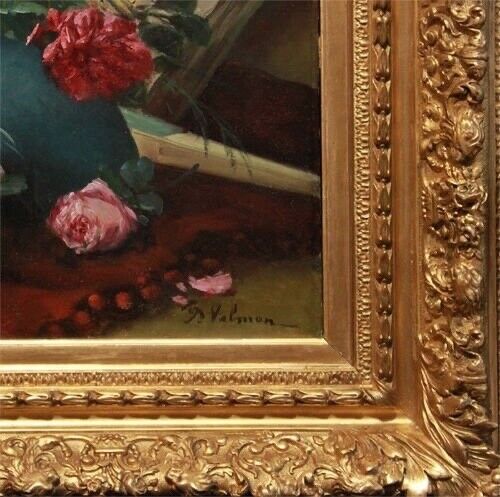 Amazing Still Life French Antique Oil Painting Flowers in Vase 19th Century