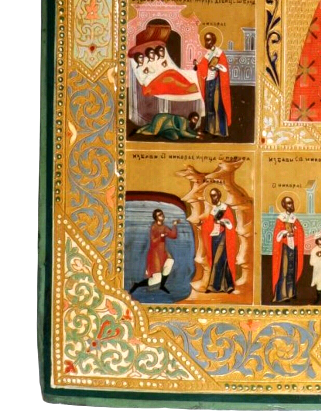 Fine Rare Russian Antique Icon  ST. NICHOLASWith Life Scenes Palekh C. 1890