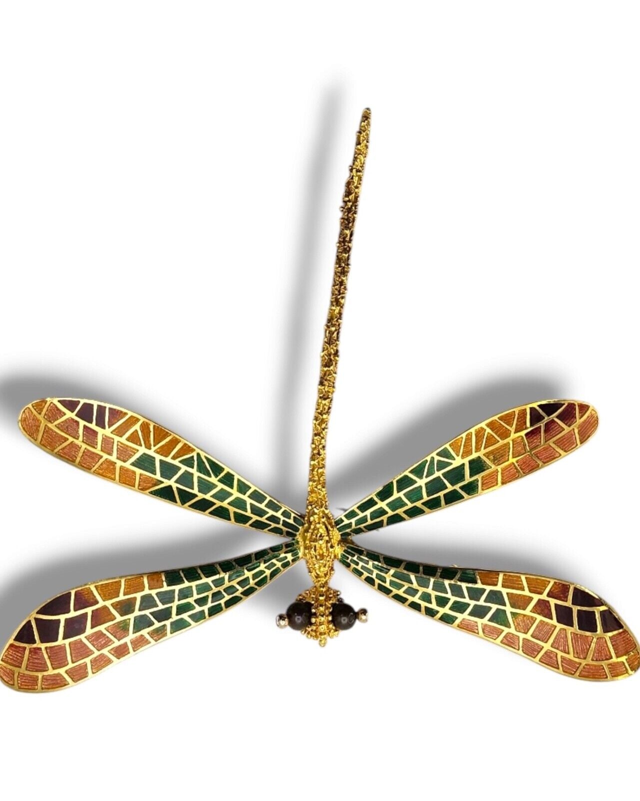 Amazing Very Large 18K Gold & Enamel  Dragonfly Brooch Italy 51 grams