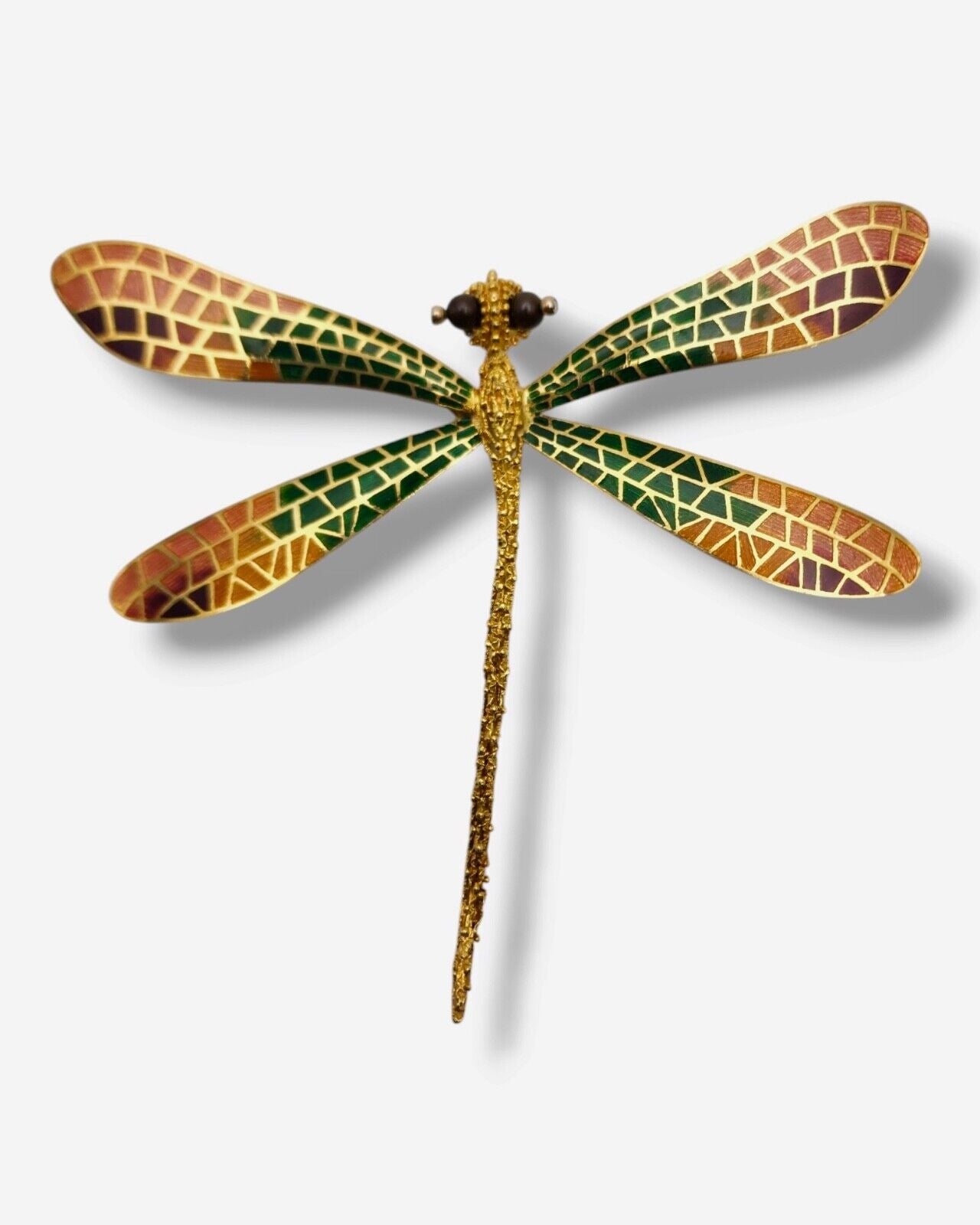 Amazing Very Large 18K Gold & Enamel  Dragonfly Brooch Italy 51 grams