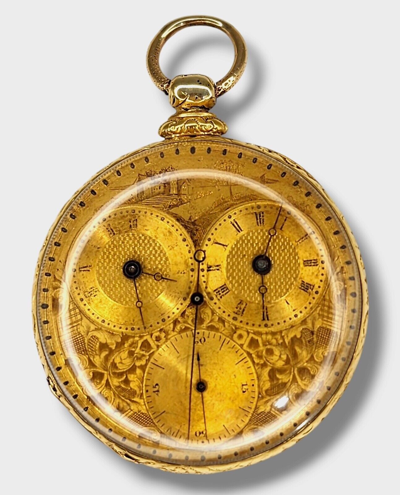 M. J Tobias A Swiss 18K Gold Key Would Patent Level Pocket Watch with Dual Time