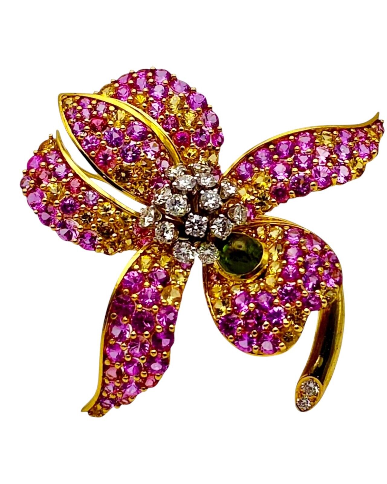 Jean Vitau Amazing 18k Gold Brooch   Multicolored Sapphires Diamonds 20.26 Carat