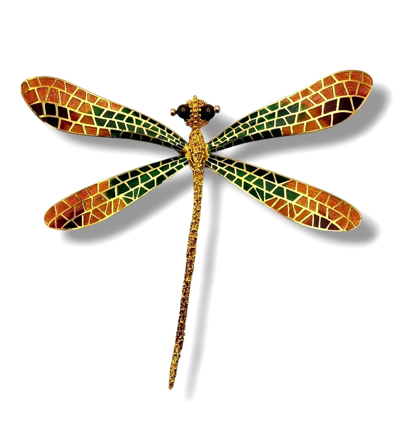 Amazing Very Large 18K Gold & Enamel  Dragonfly Brooch Italy 51 grams