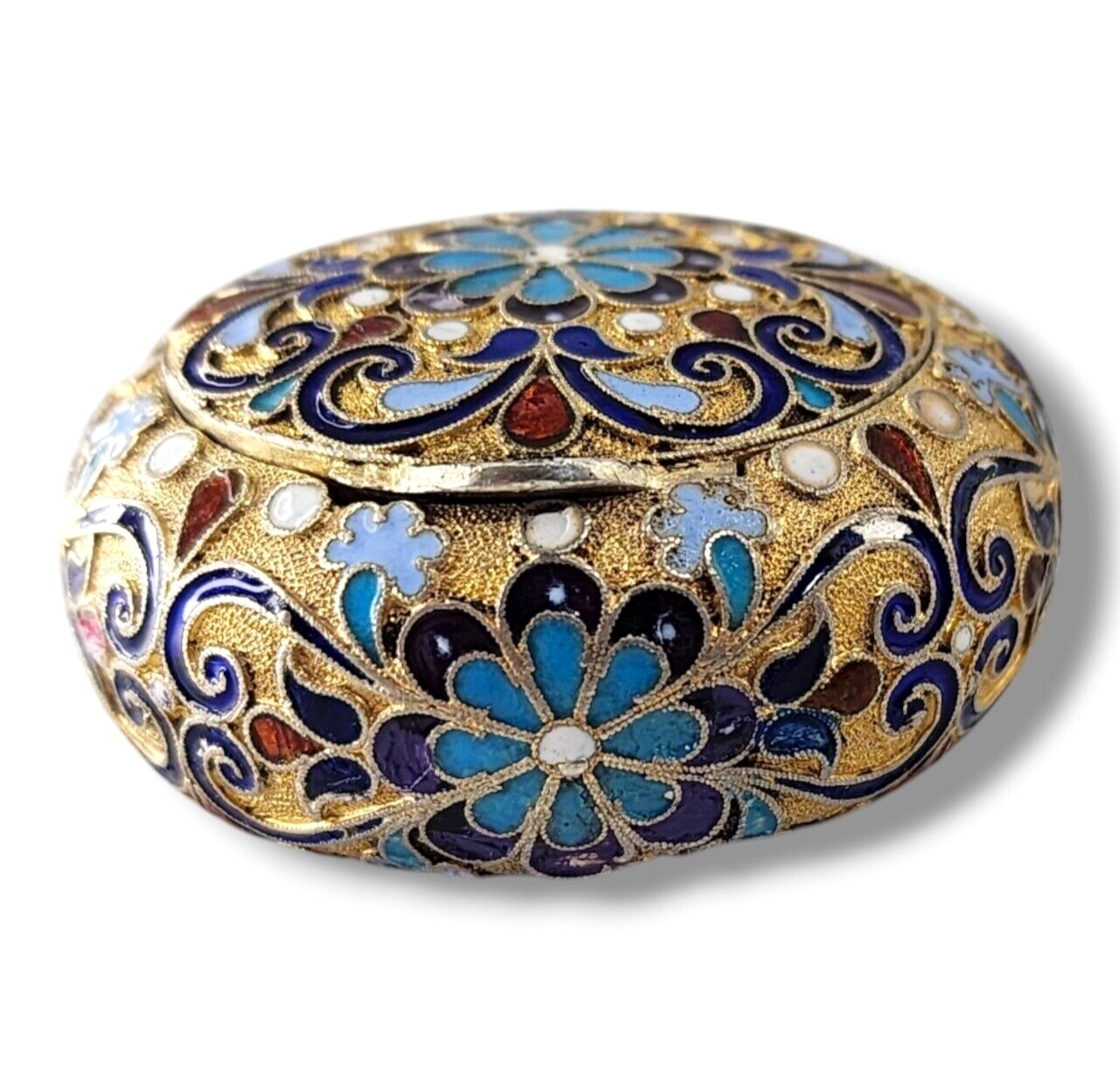 Antique Russian Imperial 84 silver &  Enamel Pill Box by Gustav Klingert  c.1890