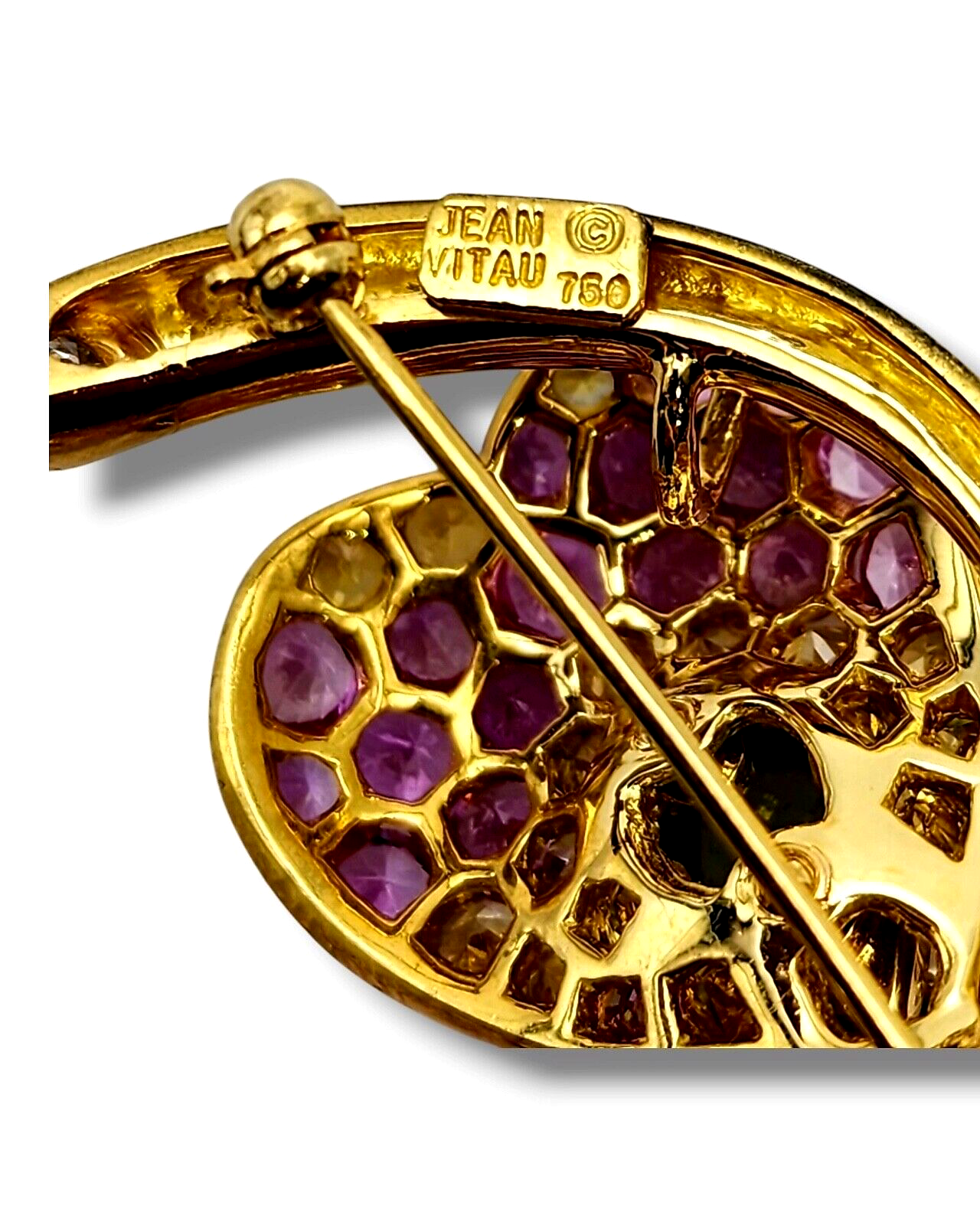 Jean Vitau Amazing 18k Gold Brooch   Multicolored Sapphires Diamonds 20.26 Carat