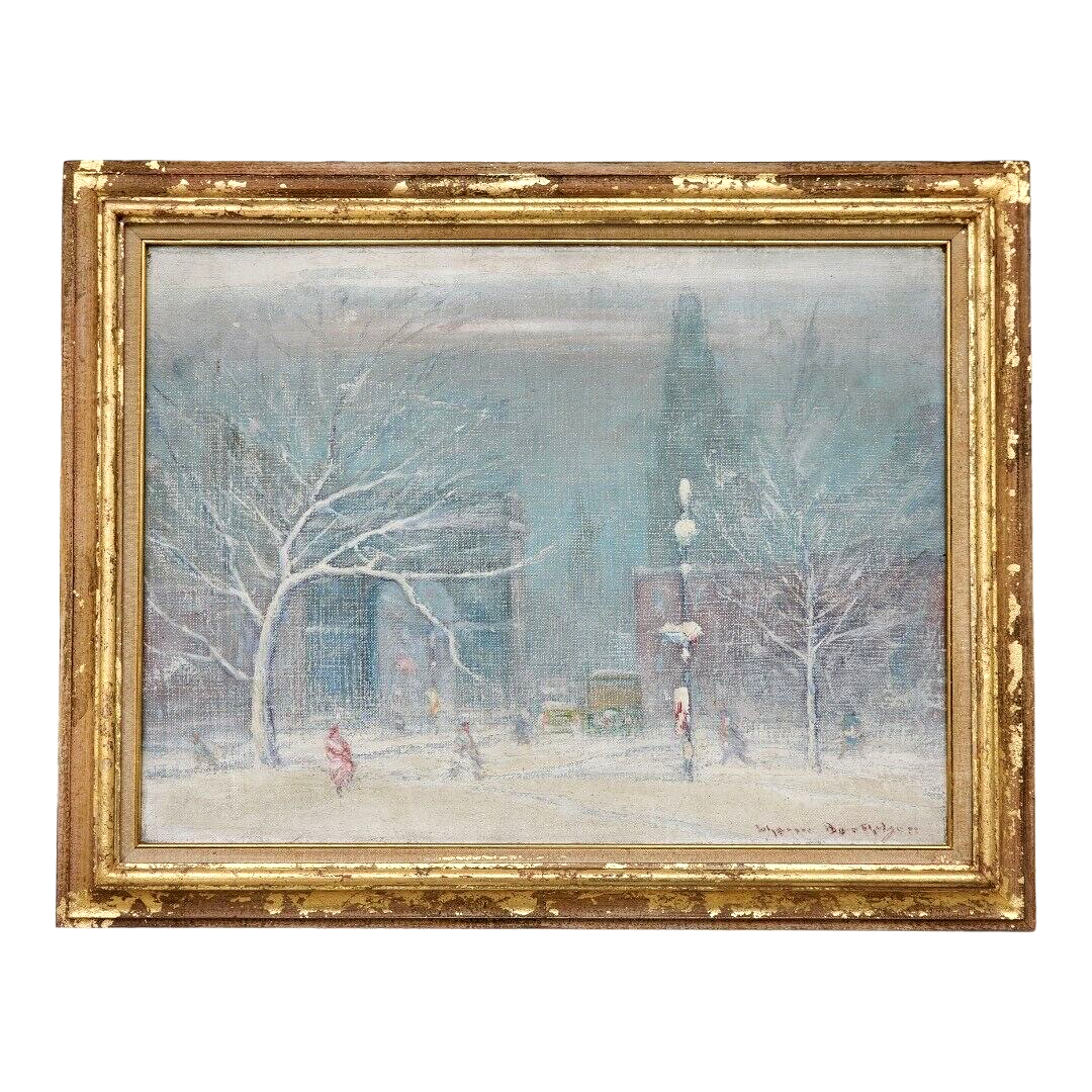 Johann Berthelsen  Washington Square Park in Winter Original Oil Painting