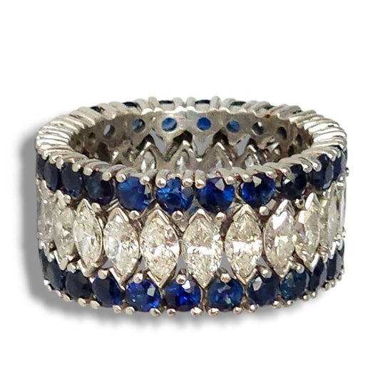 Gorgeous Art Deco  Platinum Ring  3.36 ct Diamonds & 24.0 Carats Sapphires