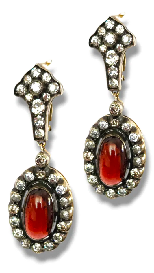 Antique 56K  Gold Pendant Earrings with old cut Diamonds