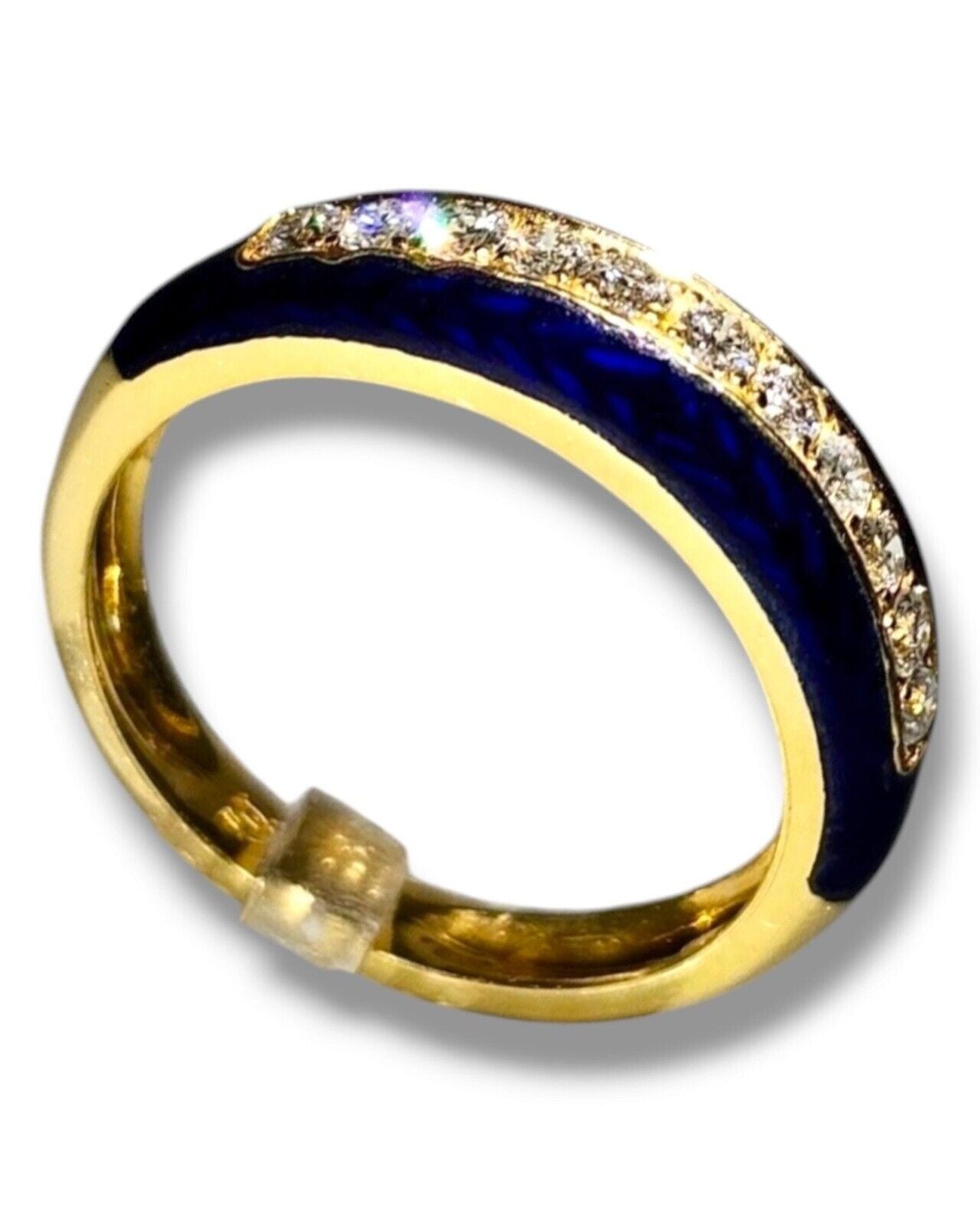 Amazing 18K Gold Blue Enamel & Diamond Ring Italy