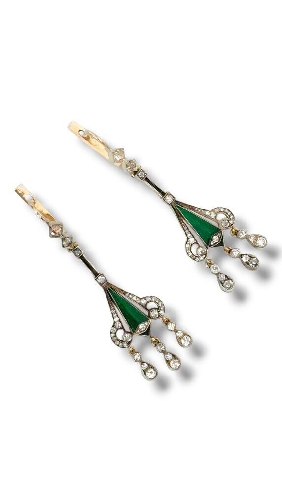 Amazing Art Deco  Gold  Diamond & Enamel Earrings