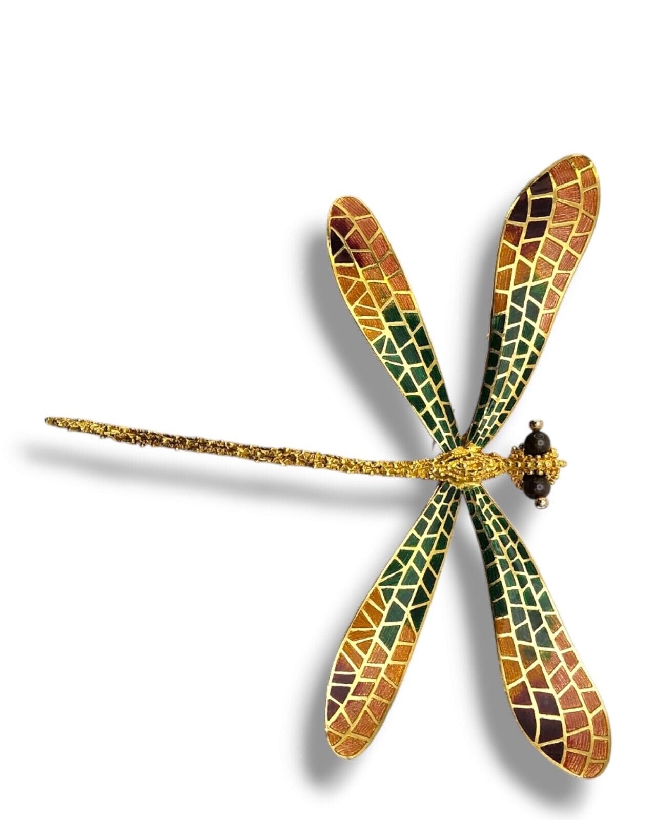 Amazing Very Large 18K Gold & Enamel  Dragonfly Brooch Italy 51 grams