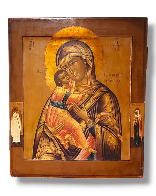 Rare Antique Russian Amazing Icon of the Vladimir Mother of God c 1850