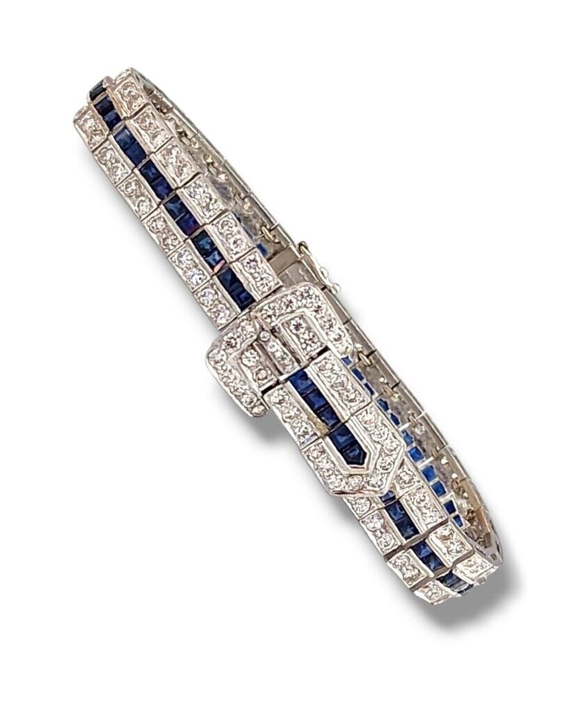 Gorgeous Rare Art Deco 18k Gold, Sapphires & Diamond Bracelet