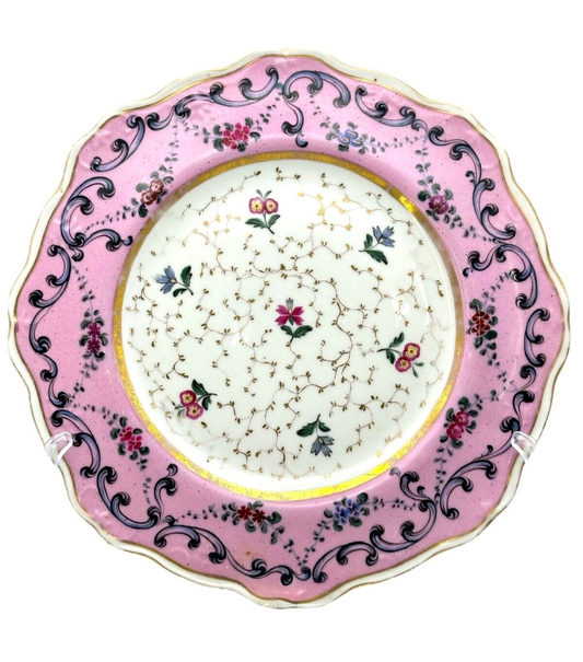 Russian Antique Popov Porcelain Plate Hand painted Pink Floral Painting