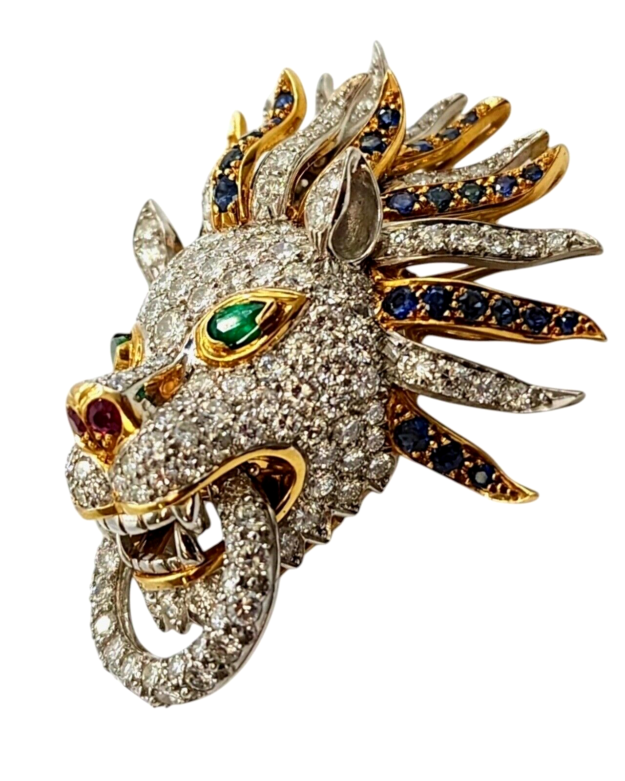 Stunning 18k Gold & Diamond Lion Pendant 10.0 Carats