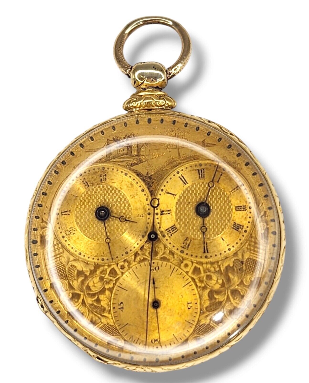 M. J Tobias A Swiss 18K Gold Key Would Patent Level Pocket Watch with Dual Time