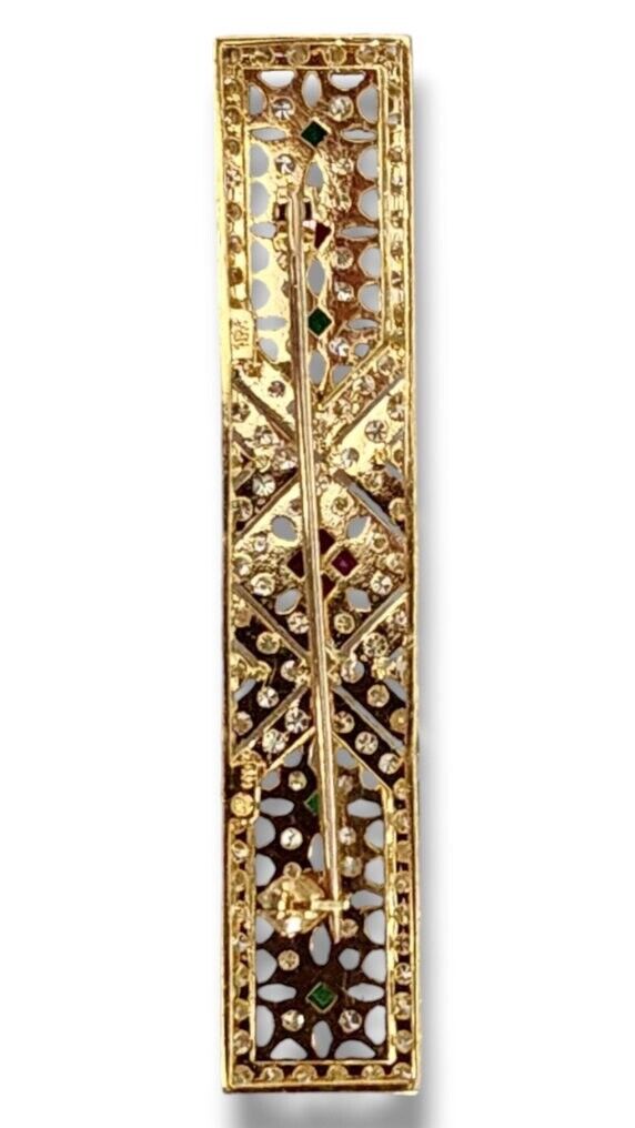 Brooch - 18 kt. Yellow gold, Lovely Art Deco  18k Gold Diamond Sapphire Pin