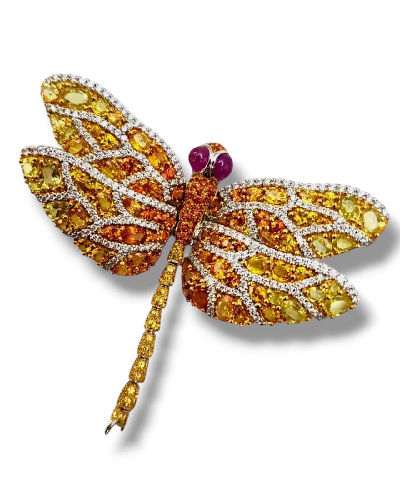 Amazing Vintage Dragonfly Brooch covered with Diamonds  & Large Sapphires