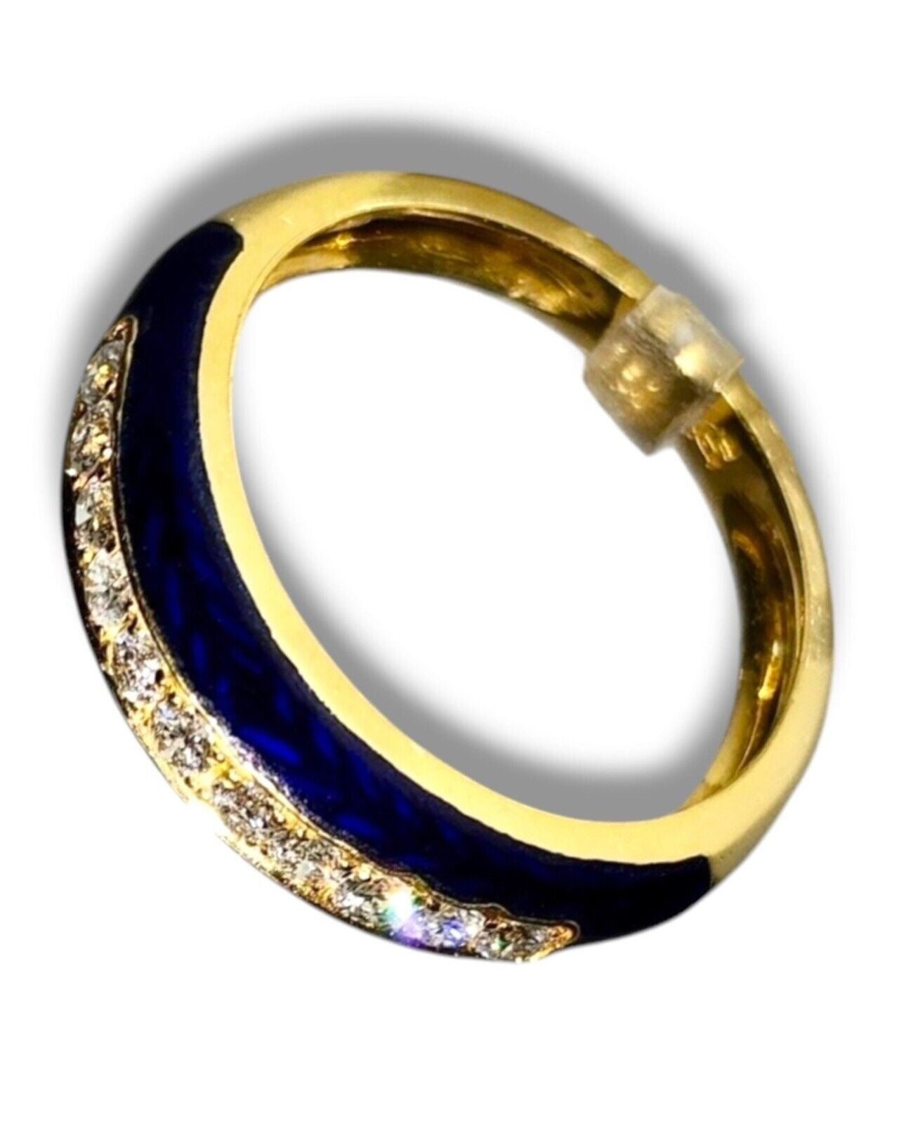 Amazing 18K Gold Blue Enamel & Diamond Ring Italy