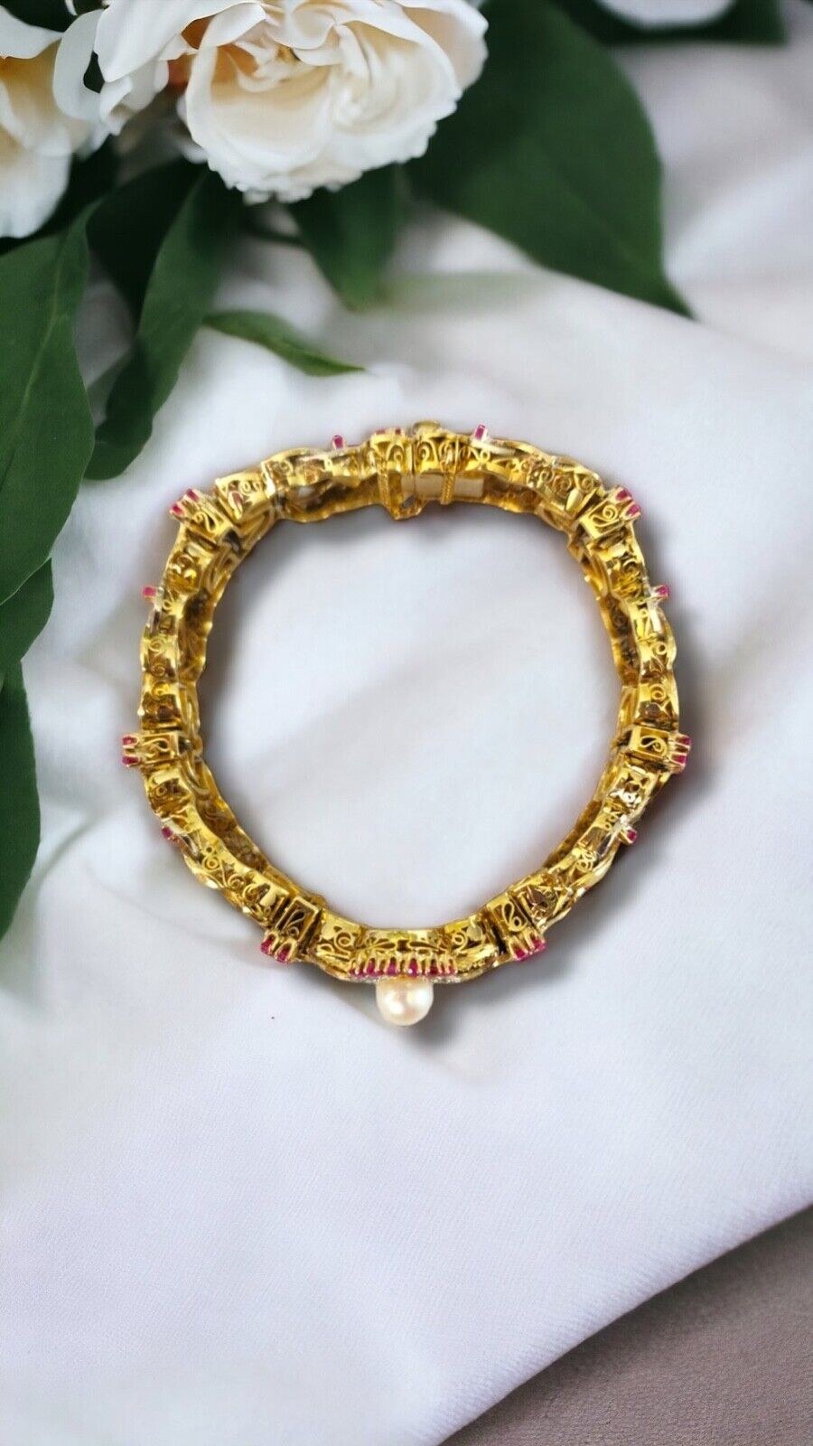 Gorgeous Vintage 18kt Gold 4.5 Carat Ruby and 3.12 Carat  Diamond Bracelet  71.5