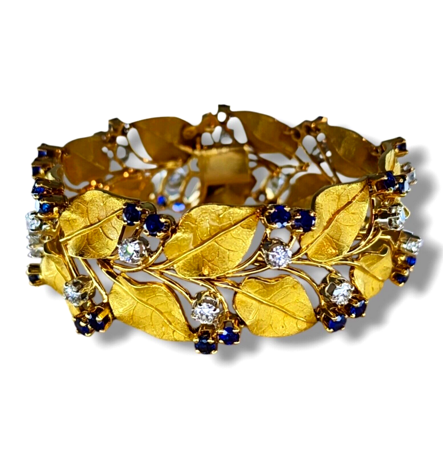 CARTIER Henri Heugas  Rare 18K Gold Bracelet  2.52Ct Diamonds & Sapphires  1937