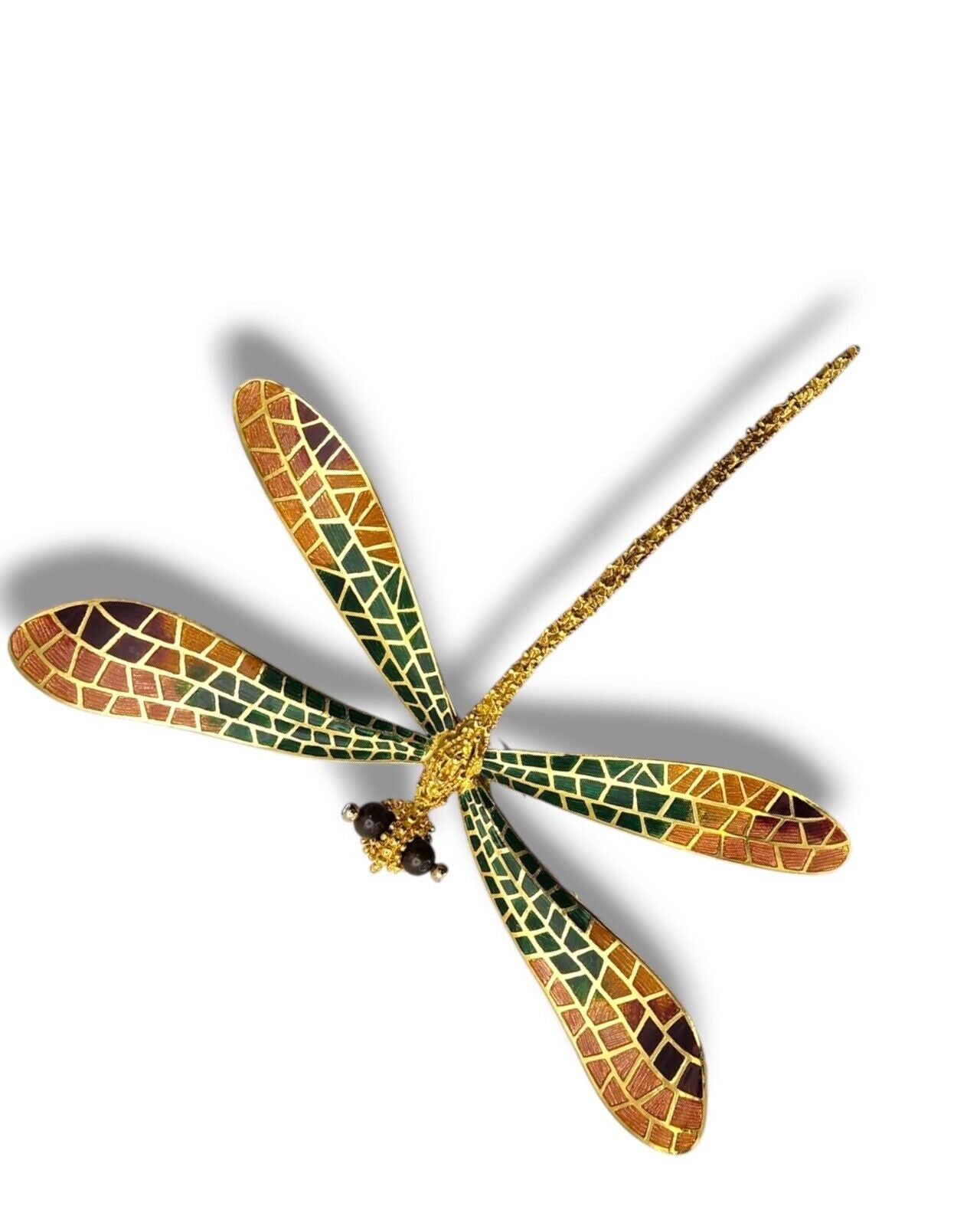 Amazing Very Large 18K Gold & Enamel  Dragonfly Brooch Italy 51 grams