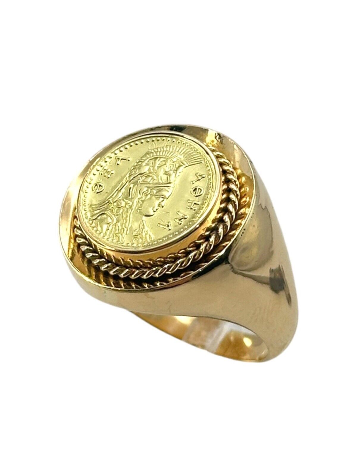 18K Gold Ring with  Greek Coin