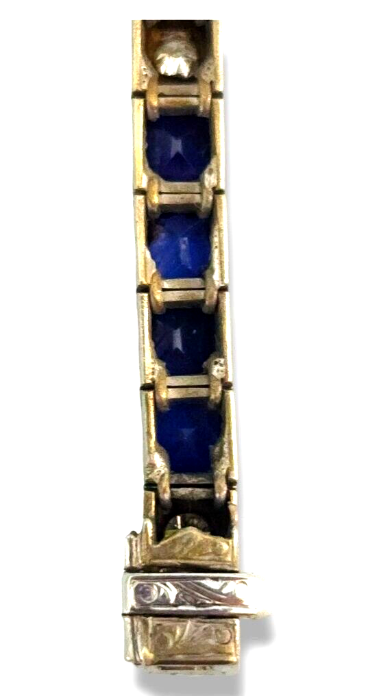 French Art Deco Platinum Bracelet with Diamonds and Sapphires