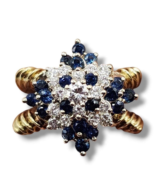 Vintage 14K Gold, Diamond & Sapphire Ring