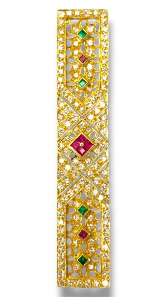 Brooch - 18 kt. Yellow gold, Lovely Art Deco  18k Gold Diamond Sapphire Pin